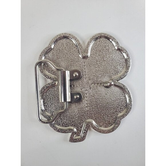Four Leaf Clover Shamrock Belt Buckle Silver Tone Green Enamel St.Patricks Day - Picture 4 of 7